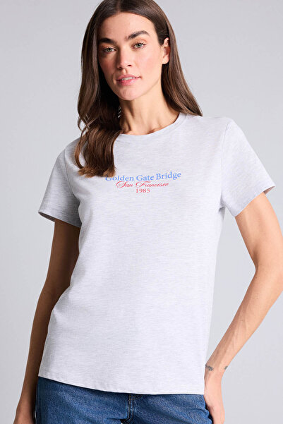 DeFacto Γυναικείο μπλουζάκι με στάμπα σε γκρι χρώμα H2144AX/GR93