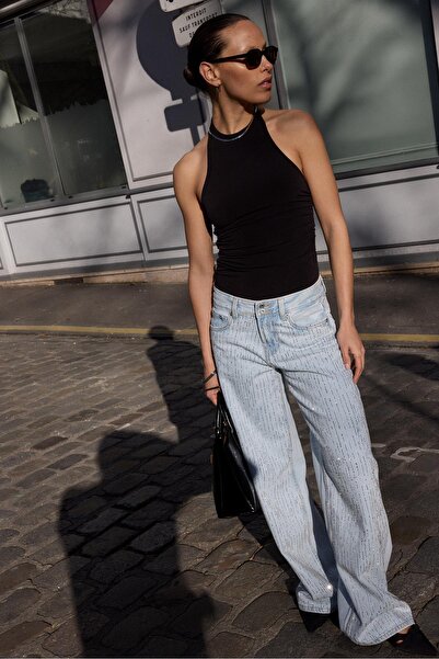 Stradivarius Low-waist wide-leg jeans with rhinestones