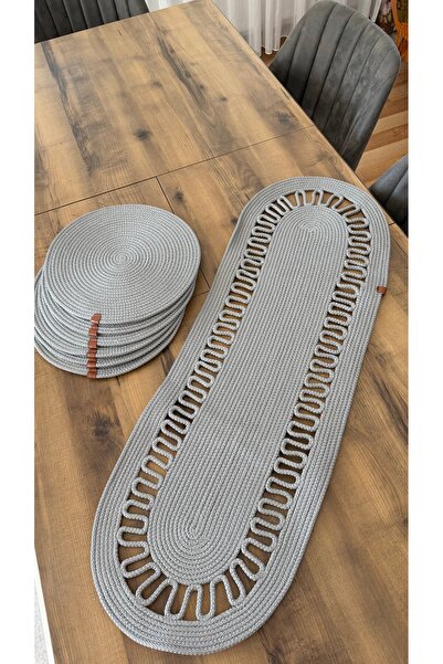 Pamuk 6 Kişilik Örgü Amerikan Servis ve Runner Seti – Bohem Modern Masa Dekor...