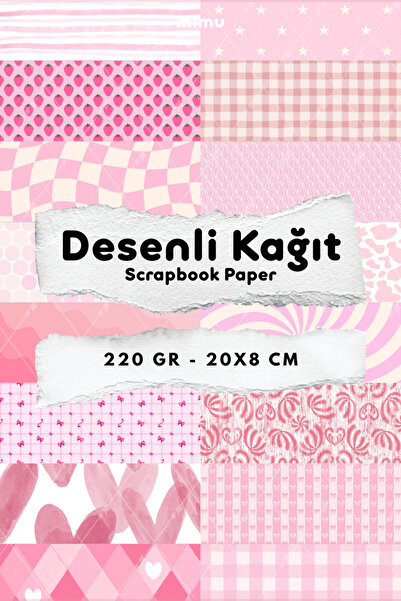 Mimu Art Studio Desenli Kağıt Seti Scrapbook Kağıdı (220 gr) Ajanda Kolaj Jun...