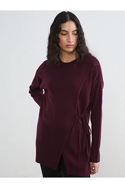 LC Waikiki Lcw Modest Burgundy Crew Neck Women's Knitwear Tunic