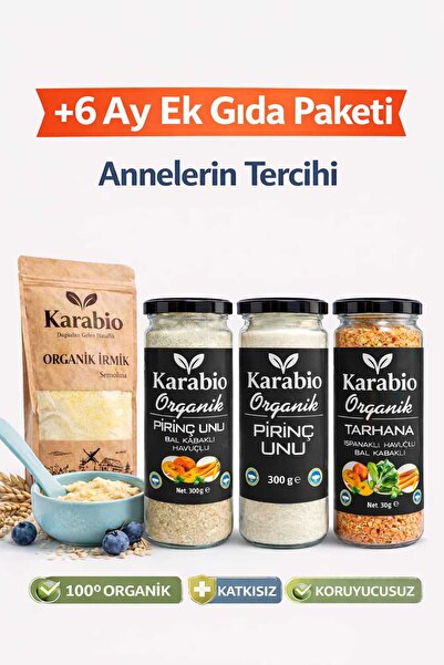 karabio Organik Ek Gıda Paketi (irmik -Baharatsız Tarhana - Pirinç Unu - Sebz...