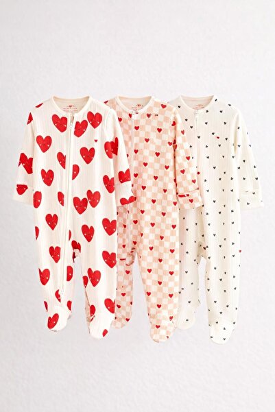 Next Baby Cotton Piece Heart Patterned 3-Piece Jumpsuit Set