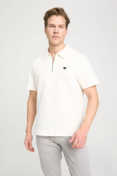 WRANGLER Half Zip Polo T-shirt Vintage White