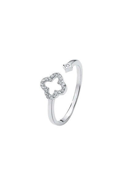 genernic Women's Clover Ring 925 Sterling Silver Rhodium Plated Zircon Ring
