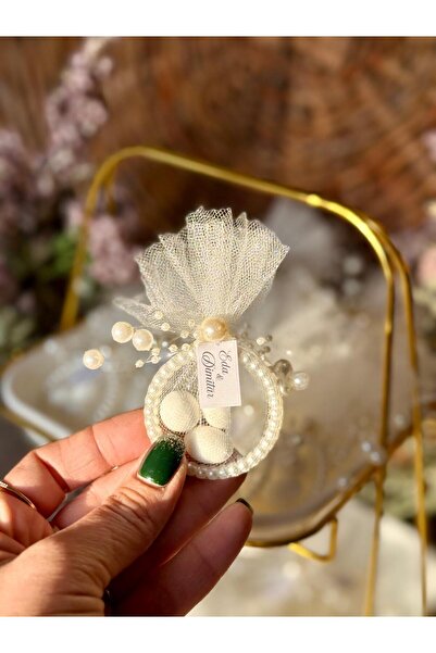 cacagift design İnci İşlemeli Halka Tasarım Nikah Şekeri - Kişiye Özel İsim K...