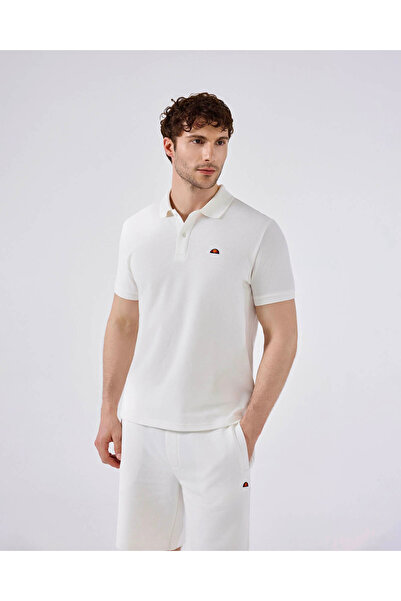 Ellesse Tricou alb cu guler polo pentru bărbați 6Sm5044