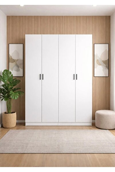 Arnohome خزانة ملابس عصرية 4 أبواب بتصميم أنيق مع خلفية خشبية ولمسة ديكور حدي...