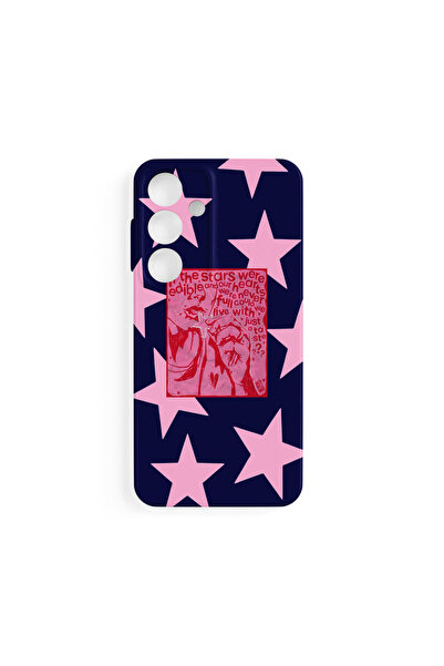 ila bags Samsung A35-A55 Uyumlu Lacivert Pembe Yıldız Tasarım Koruyucu Baskıl...