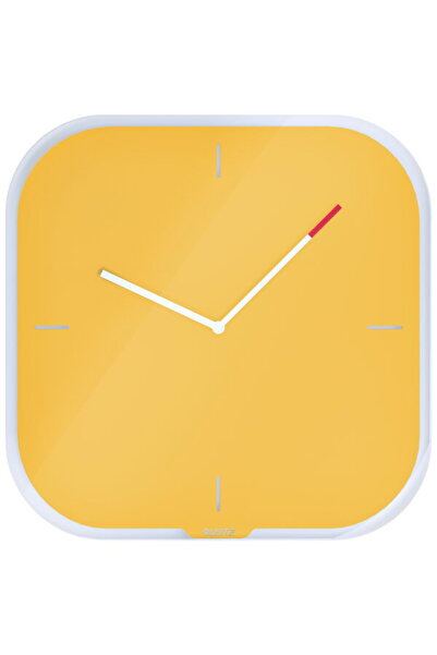 Leitz Ceas pentru perete Cosy, sticla, silentios, patrat, 30 cm, galben chihl...