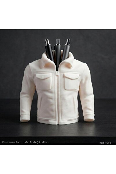 CT STONES White Zippered Pocket Compartment Leather Jacket Form Pen Holder De...