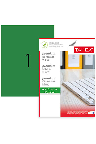 Tanex Etichete color autoadezive, 1/A4, 210 x 297mm, 25 coli/top, - verde flu...