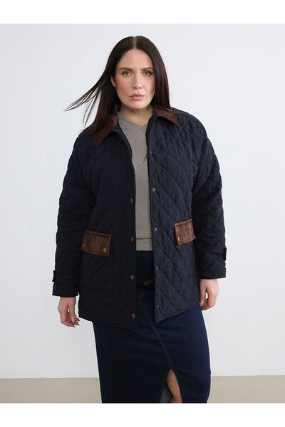 LC Waikiki Ozmarka New Season Large Size Velvet Collar Quilted Women's Coat