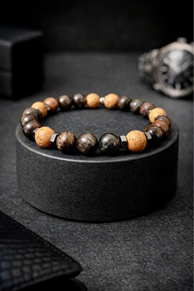 Atölye Olcay Eser Men's Genuine Natural Stone Bracelet - Tiger's Eye, Hematit...