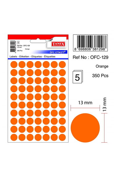 Tanex Etichete autoadezive color, D13 mm, 350 buc/set, - orange