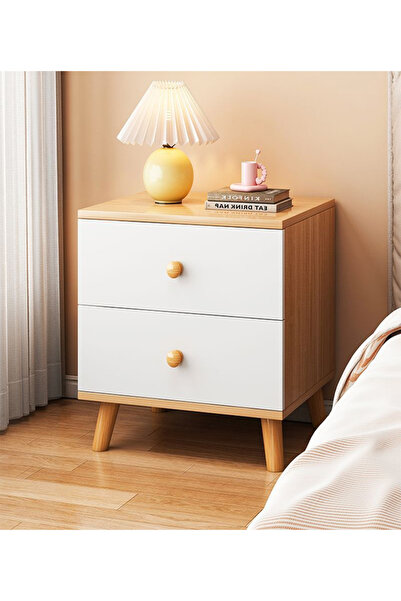 Generic طاولة جانبية خشبية عصرية للسرير مع خزانة تخزين بدرجين - 40×35×50 سم