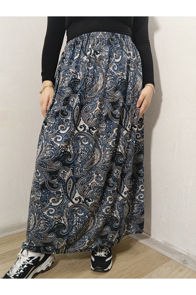 hoaryage Beli Lastikli Desenli Orta Kalınlık Penye Kumaş Maxi Boy Anne Etek, ...