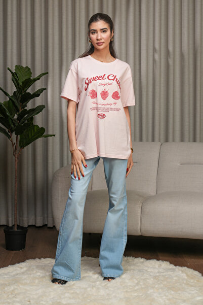 hendam تيشيرت منزلي قطن 100% مطبوع - وردي