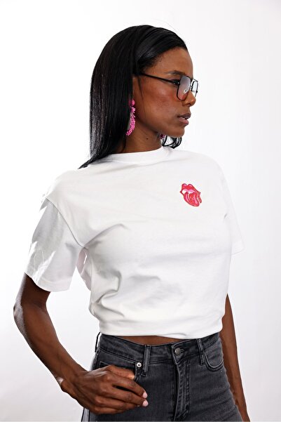 5in1Canpolat Tricou alb Rolling Stones cu imprimeu