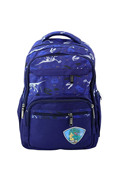 LEAN Dinosaur Printed school Backpack , T-Rex chest Belt , navy blue, 20L