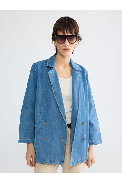 LC Waikiki Peak New Season Double-Breasted Collared Women's Jean Blazer Jacket