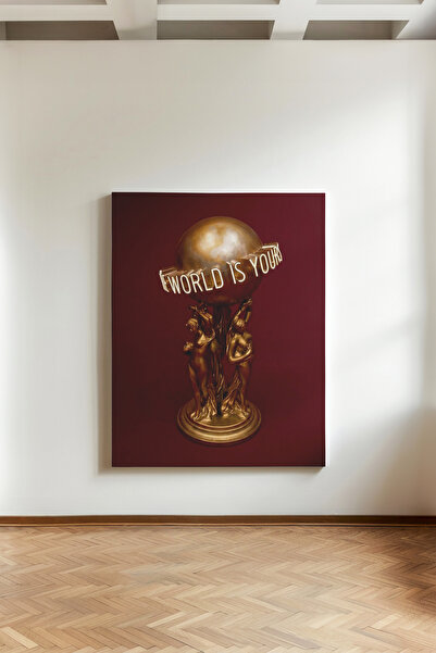 Kanvaspera Scarface The World Is Yours Heykel - Kanvas Tablo - Bordo-Altın, L...