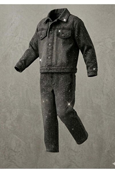 Lolliboomkids Girl's Spreader Stone Glitter Detailed Stone Decoration Denim S...