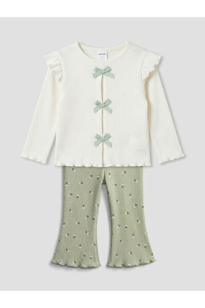 LC Waikiki تي شيرت وبنطلون ضيق للبنات من فريزن ستور مع تصميم I Bowknot