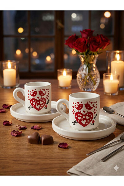 Kahve Special Design 2-Piece Turkish Coffee Cup Set Series - Romantic, Floral...