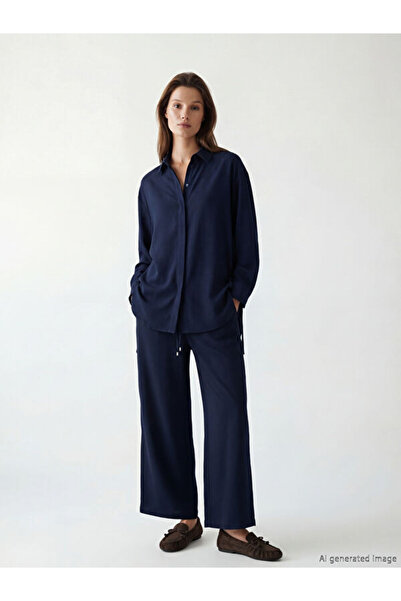 LC Waikiki Rmz Gi̇yi̇m Farkiyla Women's Wide Leg Pants with Waist Cord