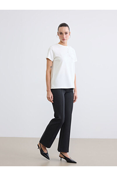LC Waikiki Nevavm Slim Fit Striped Spanish Flare Women's Trousers with a Diff...