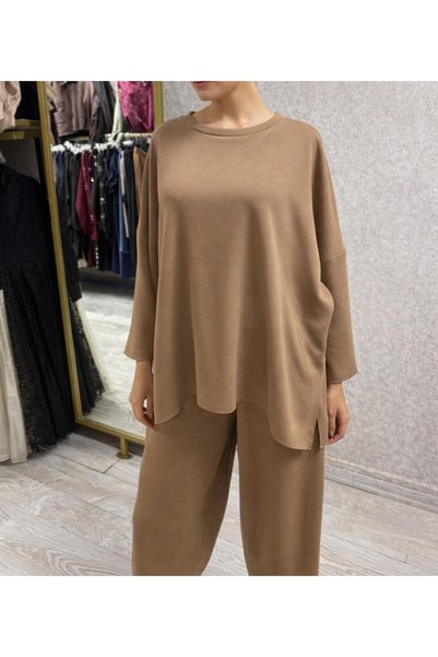 TUGBA COLLECTION Yeni Sezon Rahat Kalıp Şalvar Form Causal Oysho Takım Kahve ...