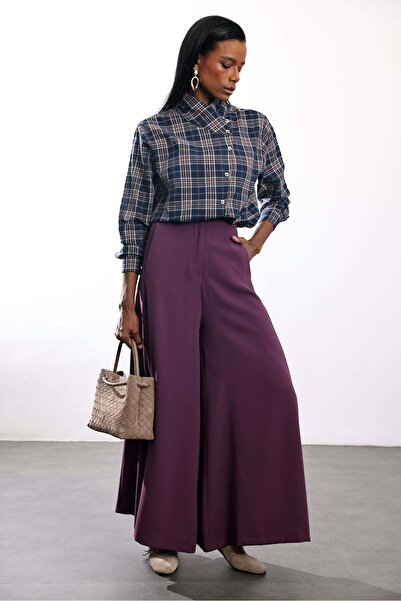 5in1Canpolat Plum Wide Leg Crepe Pants 1583