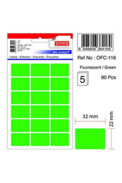 Tanex Etichete autoadezive color, 22 x 32 mm, 90 buc/set, - verde fluorescent