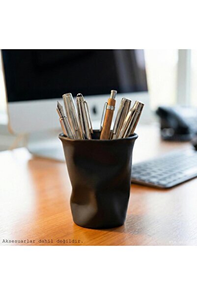 CT STONES Black Modern Trapezoid Shaped Cup Pen Holder Desktop Plastic Organizer