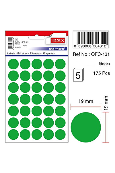 Tanex Self-adhesive color labels, D19 mm, 175 pcs/set, - green