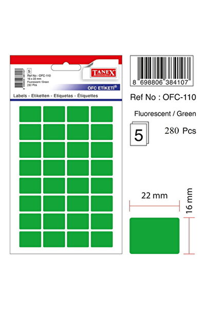Tanex Etichete autoadezive color, 16 x 22 mm, 160 buc/set, - verde fluorescent