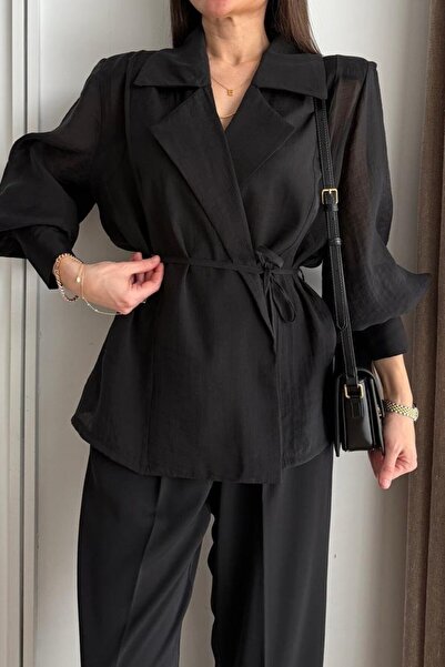 Suziş Shoulder Pad Li Double-Breasted Chiffon Shirt 5029