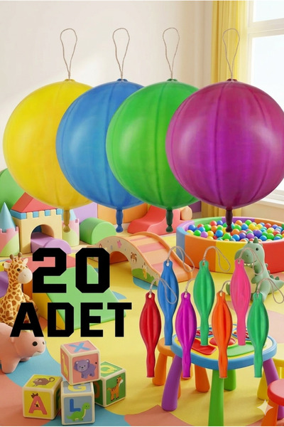 KAR TANESİ 20 Adet Punch Balon Seti - Büyük Boy Lastikli Vur-Zıplat Eğlence B...
