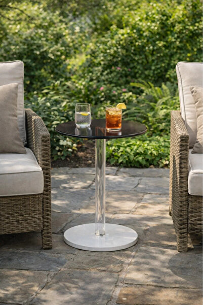 MARIA HOMES Modern Outdoor Round Bistro Table Top with White Base Patio Cafe ...