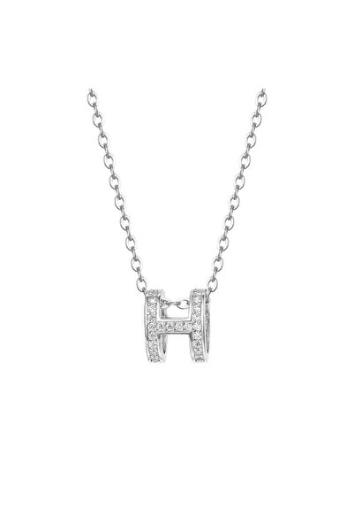 Generic قلادة نسائية فضة عيار 925 تصميم إتش ستايل