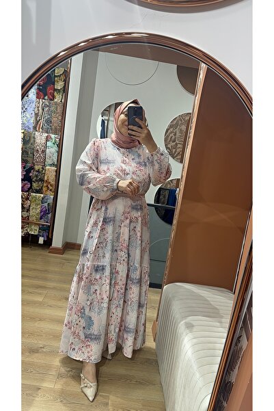 Butik saten kumaş düğme detaylı kuşaklı elbise