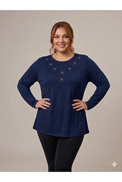 Orly More Viscose Fabric Mini Slit Plus Size Long Sleeve Combed Cotton Blouse