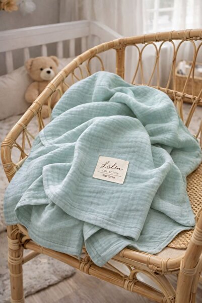 lalin 100% Cotton Ply 4-Layer Muslin Blanket Pastel Green 95X95