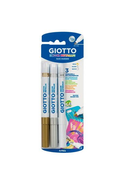 Giotto Metallic color marker (gold, silver, white), round tip 4mm. 3pcs/blist...