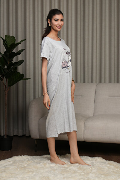 hendam Cotton house dress with a fun "Snoopy" print - light gray