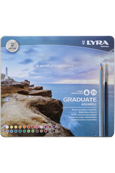 LYRA Creioane colorate Graduate Aquarell, 24 culori+pensula/cutie metalica