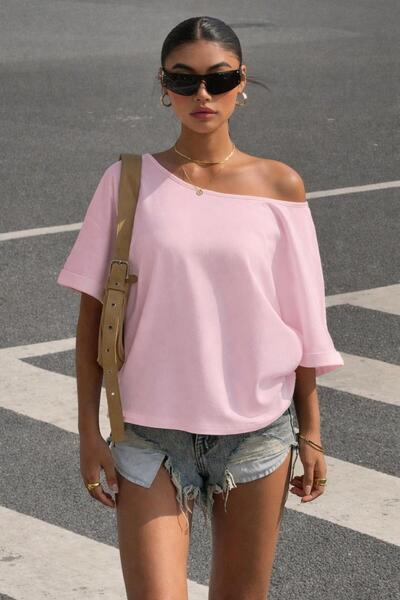 peri tower Women's One-Shoulder Off-Shoulder Loose Cotton in Soft-Textured Ba...