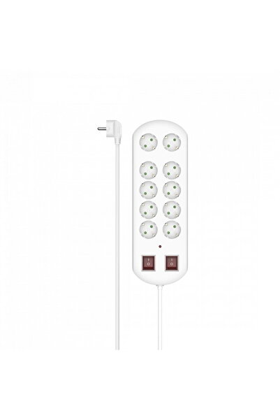 Hama Power Strip, 10-Way, Overvoltage Protection, Two Switches, 2 m, white