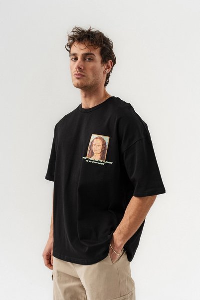 go gang own Mona Lisa Back Design Detailed Crew Neck Oversized T-Shirt